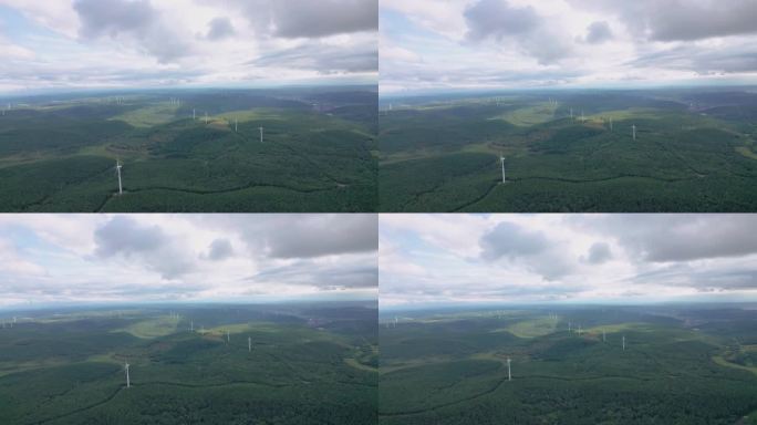 4k航拍山中的风力发电