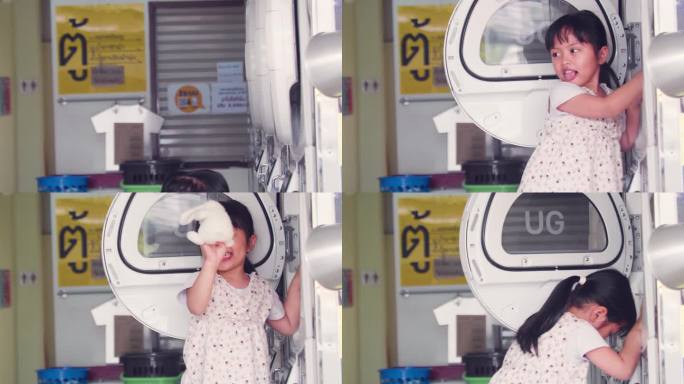 孩子们在洗衣店玩耍