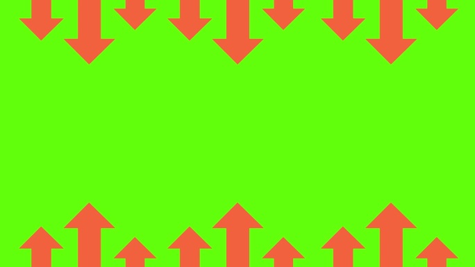 绿色背景上孤立的红色箭头。箭头出现在顶部和底部。红色箭头，注意屏幕中心。指定方向。阿尔法通道。箭头运
