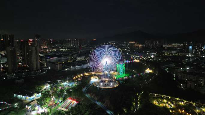 4K惠州星高度梦想儿童乐园摩天轮夜景航拍
