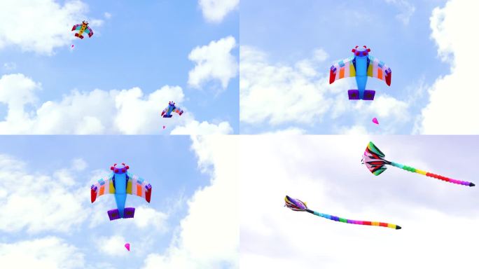 风筝在蓝天自由飞翔，风筝春天夏天治愈
