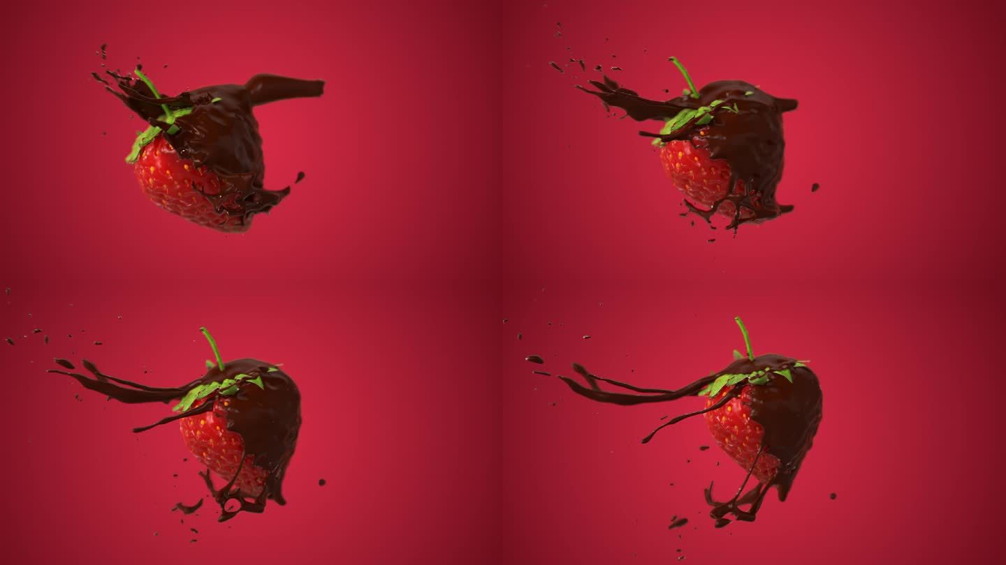 新鲜的草莓-巧克力溅落在慢动作