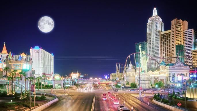 拉斯维加斯夜景城市延时车水马龙现代化都市