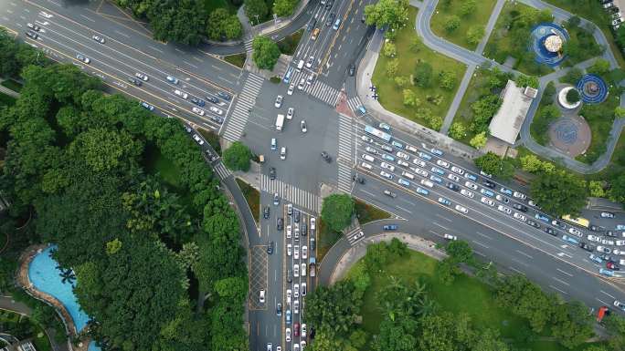 0022_D航拍城市道路十字路口