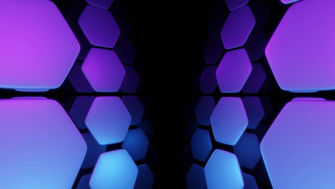 紫蓝渐变照明六边形隧道技术动画