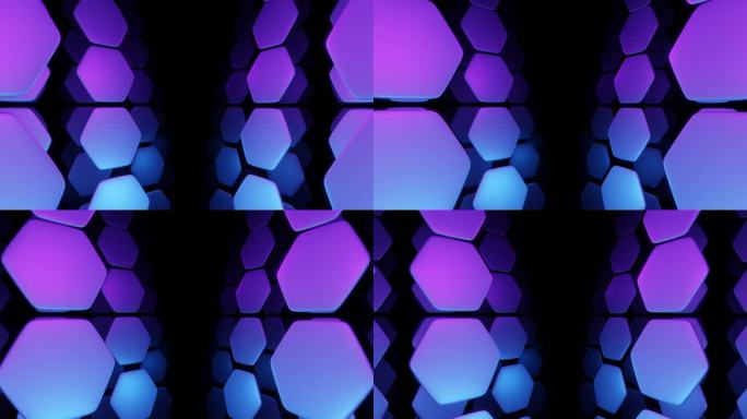 紫蓝渐变照明六边形隧道技术动画