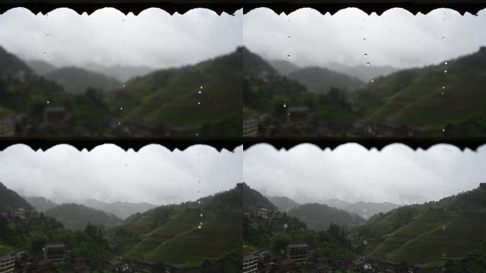 桂林龙脊梯田雨滴对焦
