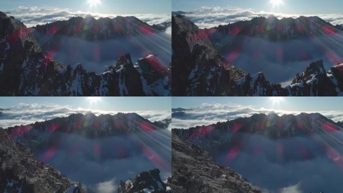 航拍川西巴郎雪山美丽风景高原地貌云海日出