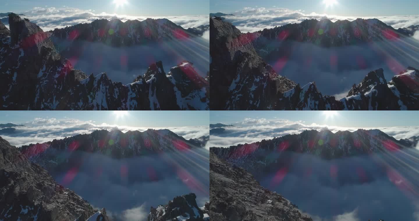 航拍川西巴郎雪山美丽风景高原地貌云海日出