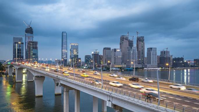 广州黄埔金融城傍晚夜景