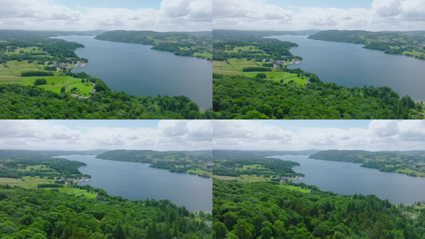 鸟瞰图Waterhead和Ambleside在湖区，一个地区和国家公园在坎布里亚郡在英格兰西北部