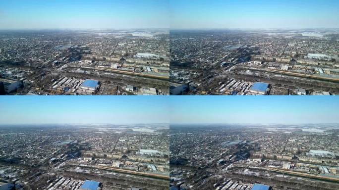 比什凯克工业区部分城区无人机高空拍摄