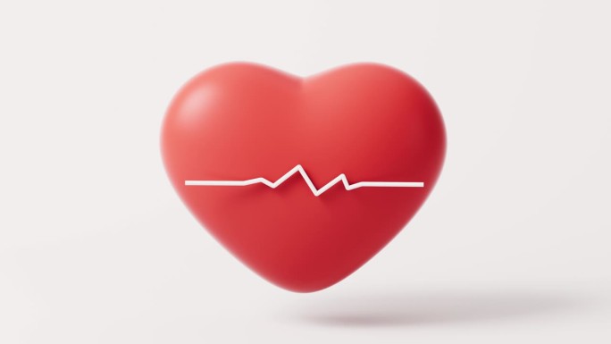 心脏形状与心电图线的循环动画，3d渲染。