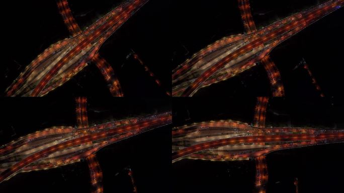 航拍杭州彩虹快速路夜晚