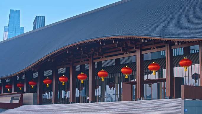 成都天府国际会议中心喜庆红灯笼实拍