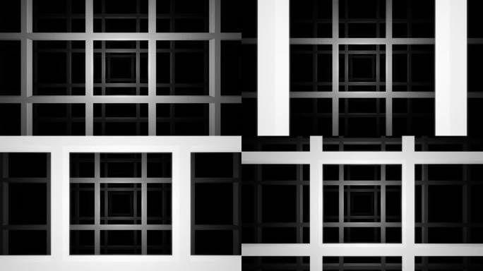 简单的黑白照明线框正方形网格隧道循环动画