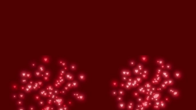 红色烟花与心形形成粒子效果动画，情人节，节日，贺卡，夜间庆祝活动，发光的烟花表演股票视频