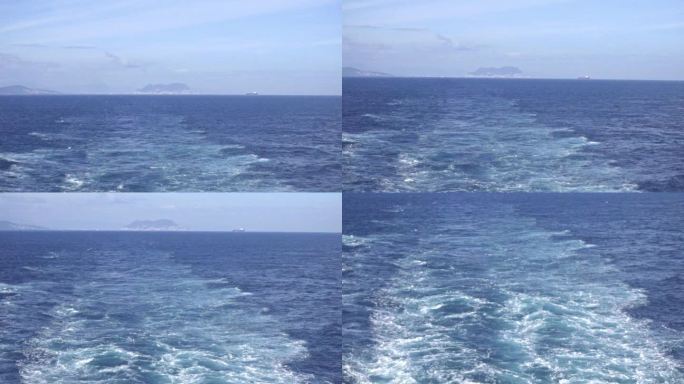 一艘离开直布罗陀的客船后面的反流