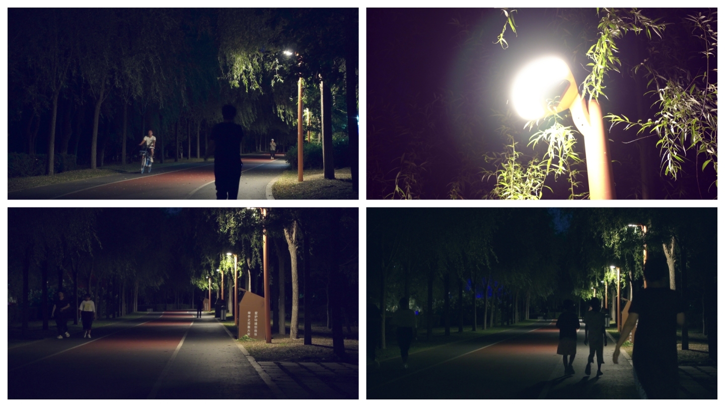 夜晚公园跑道散步
