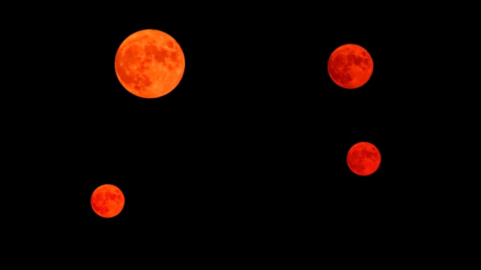 一组红月亮巨型月亮的延时摄影