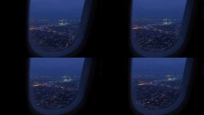 从飞机窗口看到的土耳其伊斯坦布尔的夜景