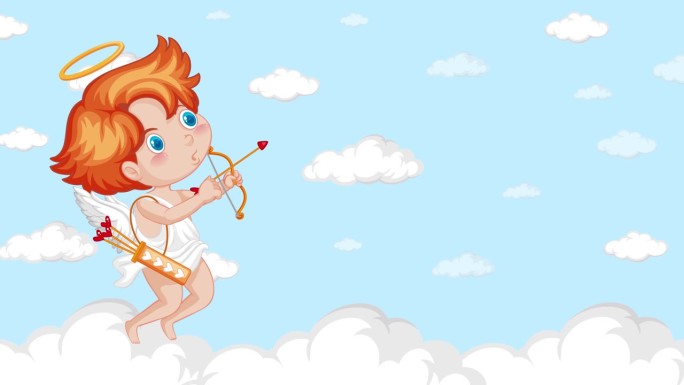 动画的丘比特男孩卡通人物与弓和箭