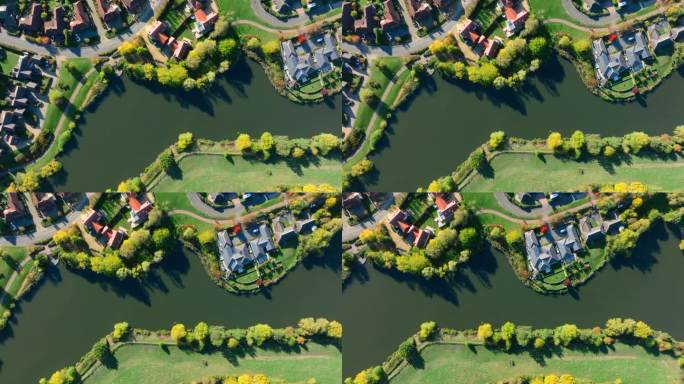 英国米尔顿凯恩斯镇典型郊区住宅的航拍画面