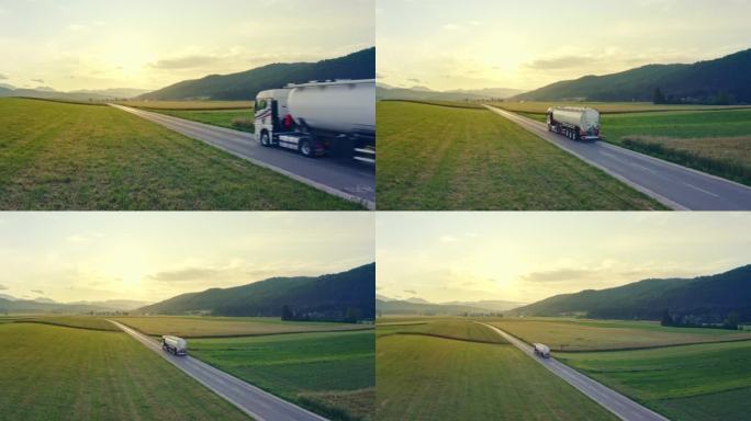 白色油罐车行驶在阳光明媚的高速公路上