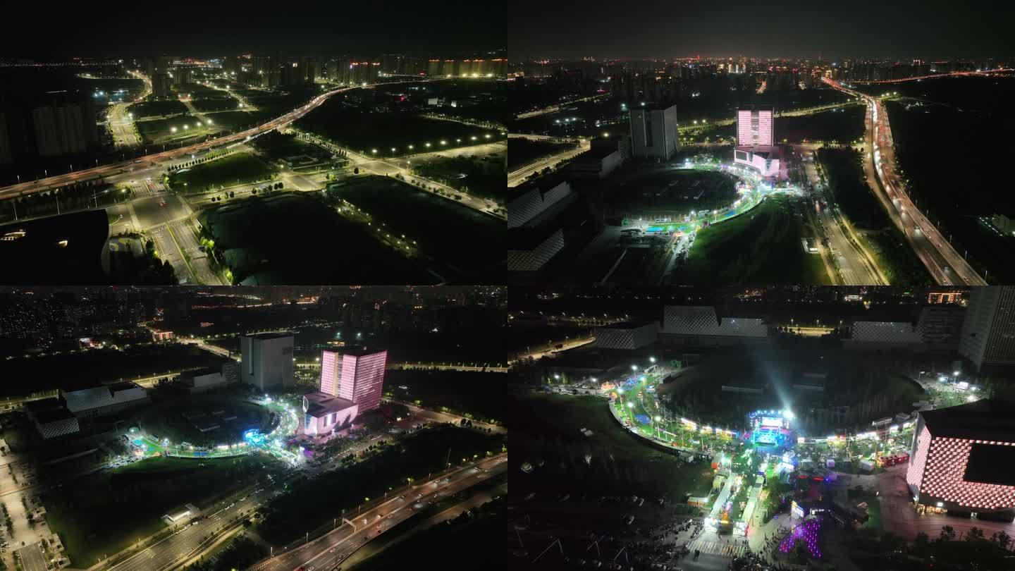 郑州常西湖新区中央文化区夜景4K航拍