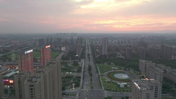 航拍浙江金华婺城新区夜景