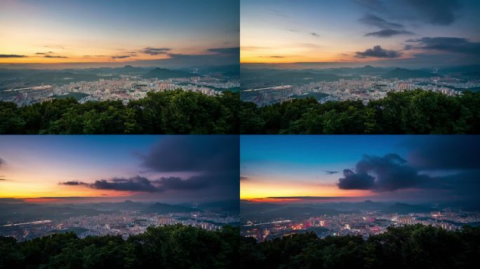 辽宁本溪城市晚霞夜景延时摄影