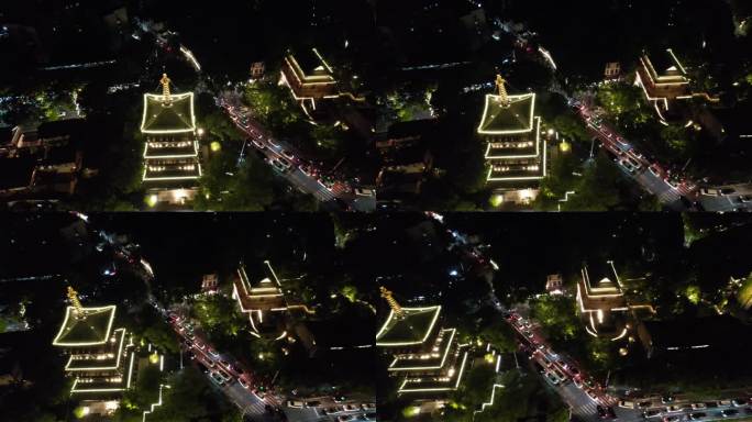杭州城市夜幕降临夜景交通航拍 (45)