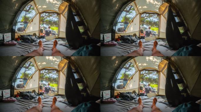 露营时从帐篷里看到的人的脚