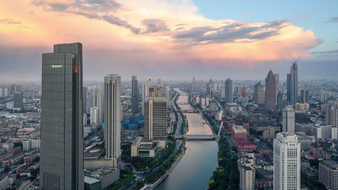 天津海河津湾广场日落延时