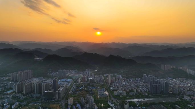 4K湘西吉首群山叠峦日落夕阳