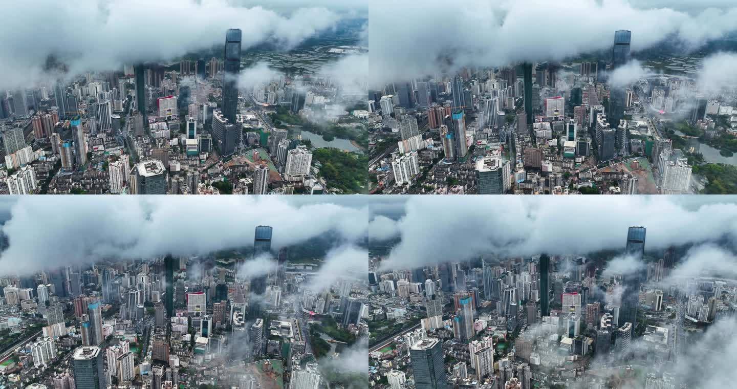 4K高空鸟瞰航拍暴风雨来临前的深圳全景8