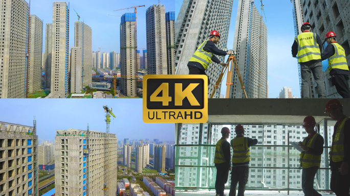 建筑工人建筑工地夕阳剪影施工 4K