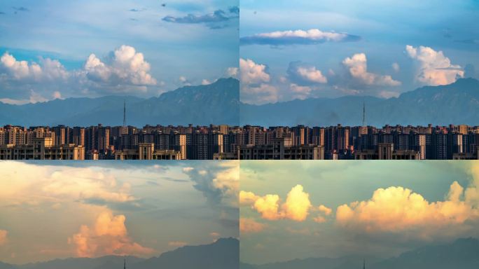 城市天际线云海变化晚霞日落火烧云延时摄影
