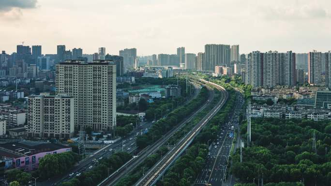 【4K】无锡铁路公路高铁火车光影延时