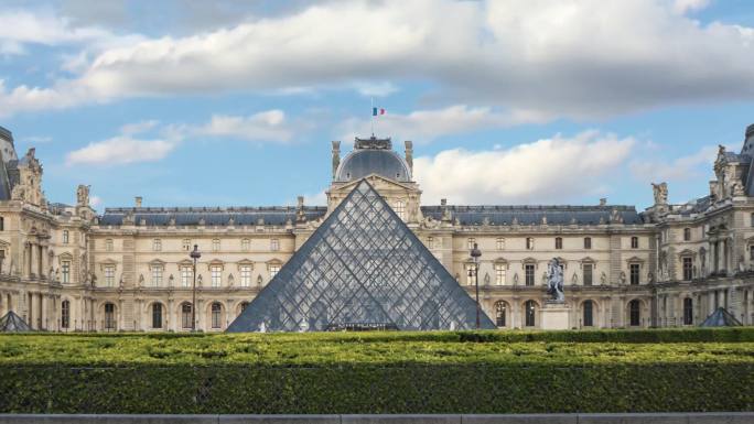 法国巴黎卢浮宫延时 白天 夜景