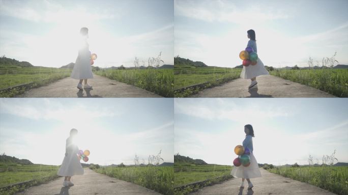 唯美女生拿着气球转圈文艺青年向往自由意境