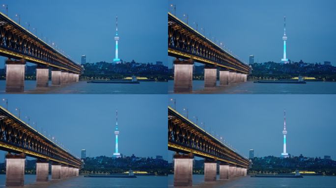 【正版素材】武汉长江大桥夜景4620
