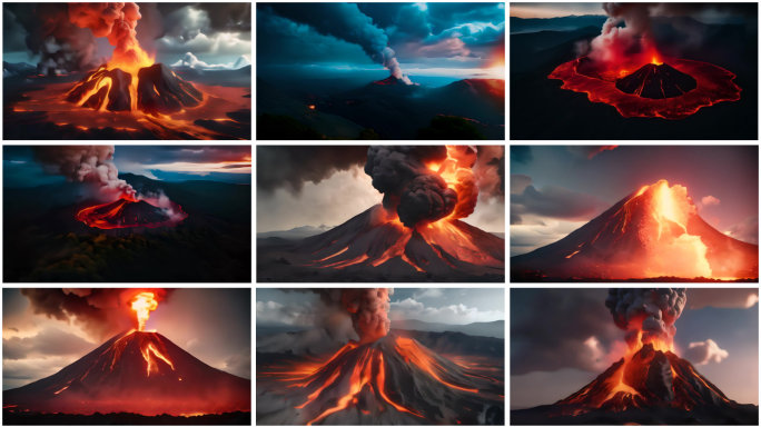 火山喷发岩浆熔岩火光流动炽热海口火山