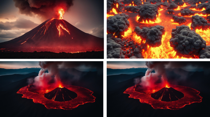 火山喷发岩浆熔岩火光流动炽热海口火山