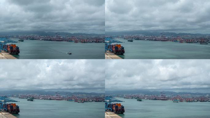 4K分辨率延时摄影阴天青岛自动化码头日景