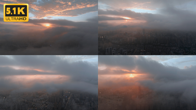 【5K】昆明城市日出风光，云层中的日出