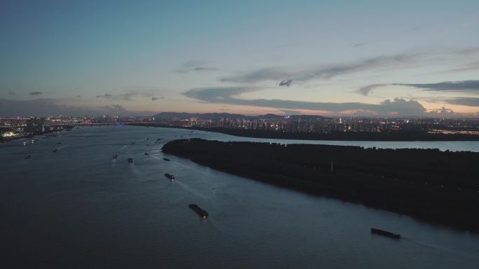 南京江北八卦洲长江夜景航拍4k超清