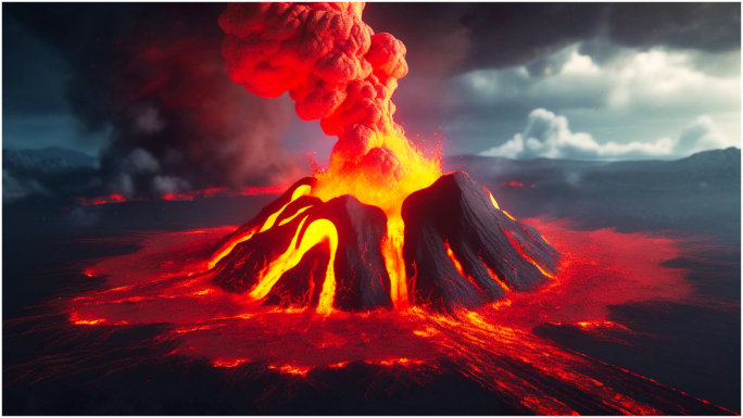 火山喷发岩浆熔岩火光流动炽热海口火山
