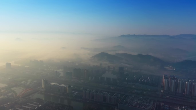 绍兴柯桥瓜渚湖轻纺城城市云海