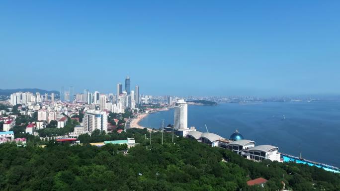 烟台城区烟台山海边航拍